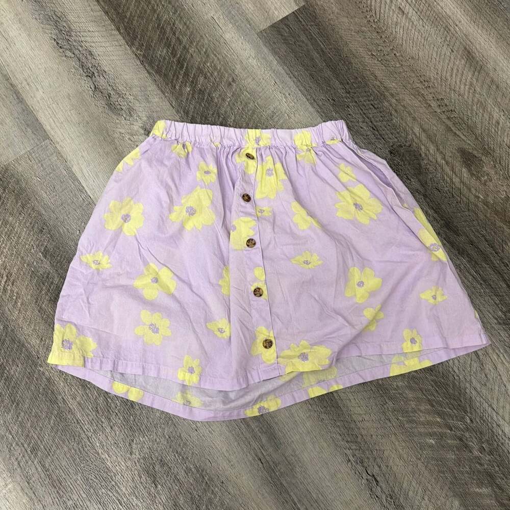 GAP Girls Lavender Floral Print Button-Front Cotton Linen Skirt  Size XL(12)